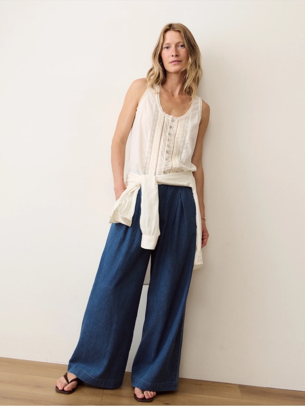 Marine Layer Allison Pleated Wide Leg Denim Trouser